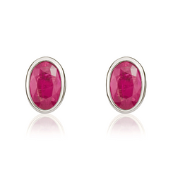 9ct White Gold Ruby 6x4mm Oval Rub Over Set Stud Earrings 33-23-005.