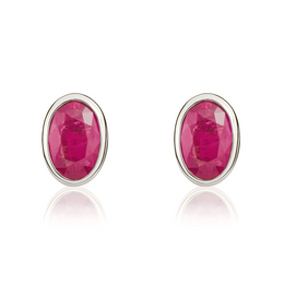 9ct White Gold Ruby 6x4mm Oval Rub Over Set Stud Earrings 33-23-005.