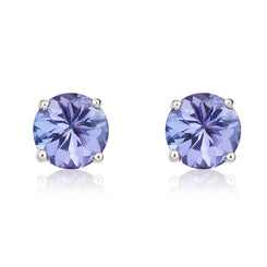9ct White Gold Tanzanite 5mm Round Claw Set Stud Earrings. 33-24-007