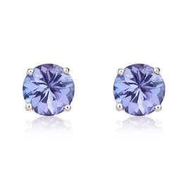 9ct White Gold Tanzanite 5mm Round Claw Set Stud Earrings. 33-24-007
