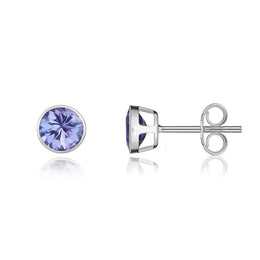 9ct White Gold Tanzanite 5mm Round Rub Over Set Stud Earrings. 33-24-012_2