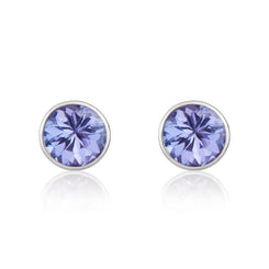 9ct White Gold Tanzanite 5mm Round Rub Over Set Stud Earrings. 33-24-012