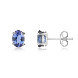 9ct White Gold Tanzanite 7x5mm Oval Claw Set Stud Earrings. 33-24-089_2