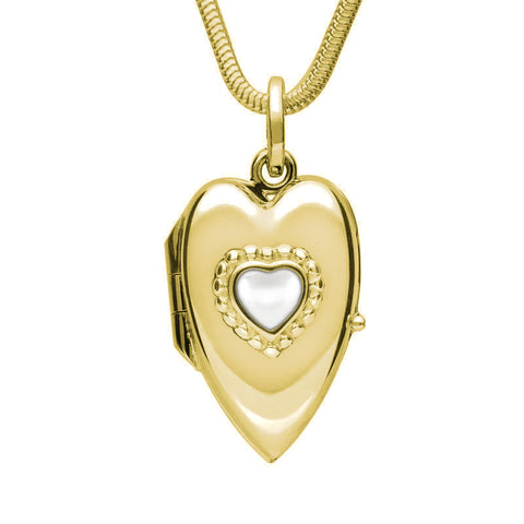 9ct Yellow Gold Bauxite Beaded Edge Heart Locket Necklace, P2104.