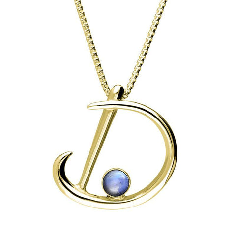 9ct Yellow Gold Moonstone Love Letters Initial D Necklace, P3451C.