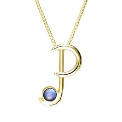 9ct Yellow Gold Moonstone Love Letters Initial P Necklace, P3463C.