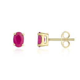 9ct Yellow Gold Ruby 6x4mm Oval Claw Set Stud Earrings. 33-23-025._2
