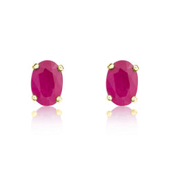 9ct Yellow Gold Ruby 6x4mm Oval Claw Set Stud Earrings. 33-23-025.