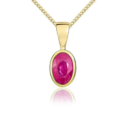 9ct Yellow Gold Ruby 6x4mm Oval Rub Over Set Pendant 62-61-002.