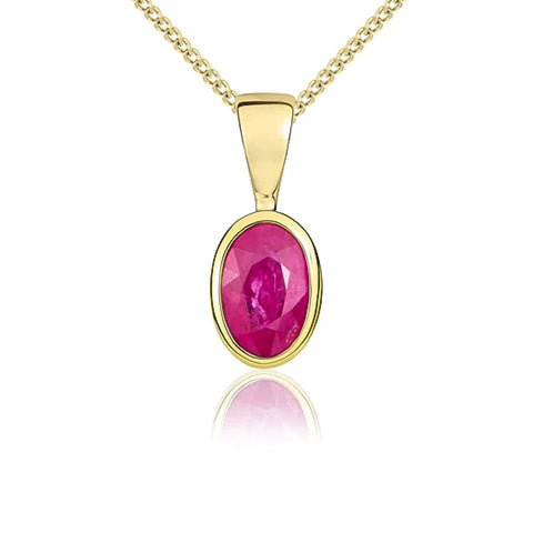 9ct Yellow Gold Ruby 6x4mm Oval Rub Over Set Pendant 62-61-002.