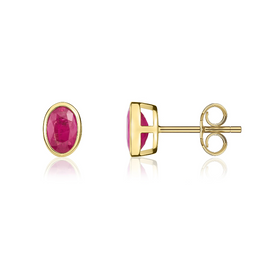 9ct Yellow Gold Ruby 6x4mm Oval Rub Over Set Stud Earrings 33-23-018.