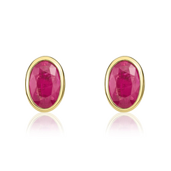 9ct Yellow Gold Ruby 6x4mm Oval Rub Over Set Stud Earrings 33-23-018.