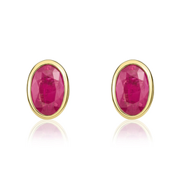 9ct Yellow Gold Ruby 6x4mm Oval Rub Over Set Stud Earrings 33-23-018.