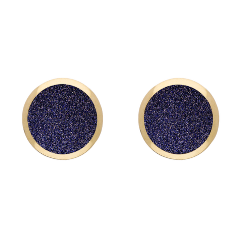 9ct Yellow Gold Sterling Silver Blue Goldstone Stepping Stones Round Stud Earrings E1292