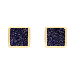 9ct Yellow Gold Sterling Silver Blue Goldstone Stepping Stones Square Stud Earrings E1295