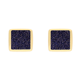 9ct Yellow Gold Sterling Silver Blue Goldstone Stepping Stones Square Stud Earrings E1295