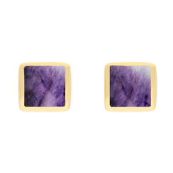 9ct Yellow Gold Sterling Silver Blue John Stepping Stones Square Stud Earrings E1295