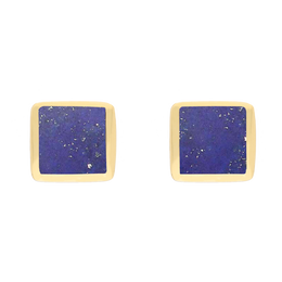9ct Yellow Gold Sterling Silver Lapis Lazuli Stepping Stones Square Stud Earrings E1295