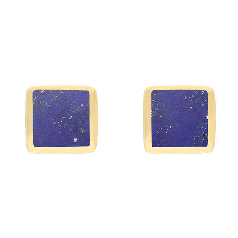 9ct Yellow Gold Sterling Silver Lapis Lazuli Stepping Stones Square Stud Earrings E1295