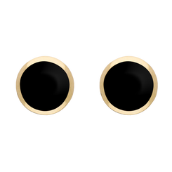 9ct Yellow Gold Sterling Silver Whitby Jet Stepping Stones Round Stud Earrings E1292