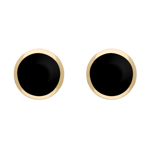 9ct Yellow Gold Sterling Silver Whitby Jet Stepping Stones Round Stud Earrings E1292