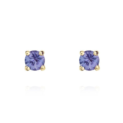 9ct Yellow Gold Tanzanite 3mm Round Claw Set Stud Earrings 33-24-067.