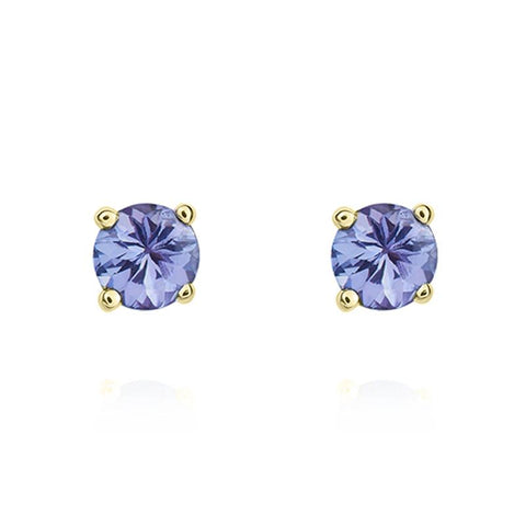 9ct Yellow Gold Tanzanite 4mm Round Claw Set Stud Earrings 33-24-072.
