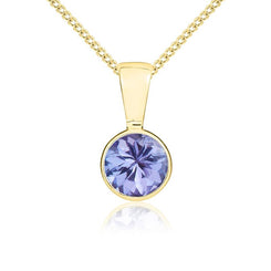 9ct Yellow Gold Tanzanite 5mm Round Rub Over Set Pendant 62-66-001.