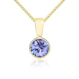 9ct Yellow Gold Tanzanite 5mm Round Rub Over Set Pendant 62-66-001.