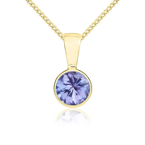 9ct Yellow Gold Tanzanite 5mm Round Rub Over Set Pendant 62-66-001.