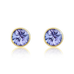 9ct Yellow Gold Tanzanite 5mm Round Rub Over Set Stud Earrings. 33-24-003