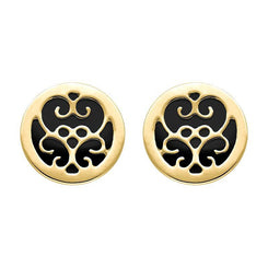 9ct Yellow Gold Whitby Jet Flore Filigree Stud Earrings, E1782