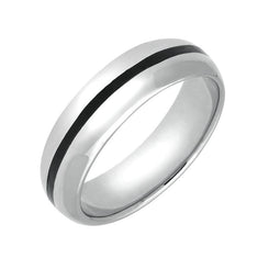 9ct White Gold Whitby Jet 1mm Stone Inlaid Band Ring R623