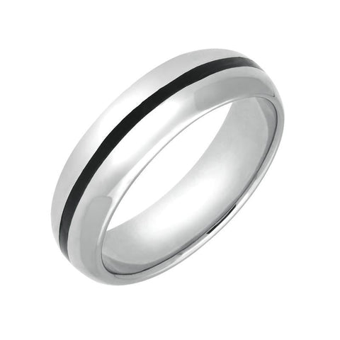 9ct White Gold Whitby Jet 1mm Stone Inlaid Band Ring R623