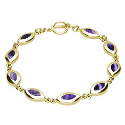 9ct Yellow Gold Blue John Framed Marquise Bracelet. B462.
