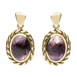 9ct Yellow Gold Blue John Heavy Rope Drop Earrings E286