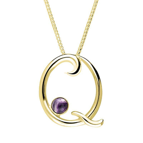 9ct Yellow Gold Blue John Love Letters Initial Q Necklace P3464C