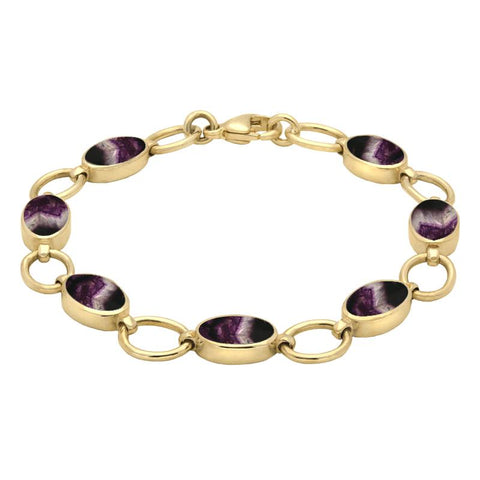 9ct Yellow Gold Blue John Seven Oval Stone Bracelet. B185.