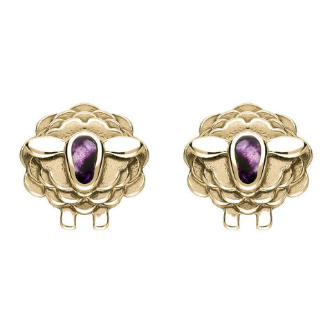 9ct Yellow Gold Blue John Sheep Stud Earrings E2530