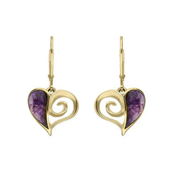 9ct Yellow Gold Blue John Swirl Heart Hook Drop Earrings E1872