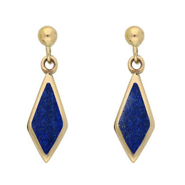 9ct Yellow Gold Lapis Lazuli Dinky Diamond Drop Earrings E229
