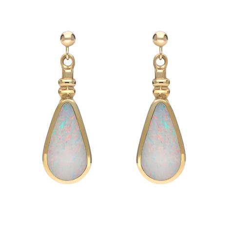 9ct Yellow Gold Opal Bottle Top Pear Drop Earrings E011