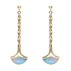 9ct Yellow Gold Opal Drop Twist Fan Earrings. E122