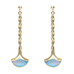9ct Yellow Gold Opal Drop Twist Fan Earrings. E122