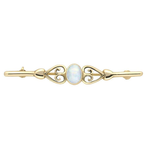 9ct Yellow Gold Opal Heart Bar Brooch M021