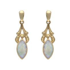 9ct Yellow Gold Opal Marquise Shaped Drop Earrings E075