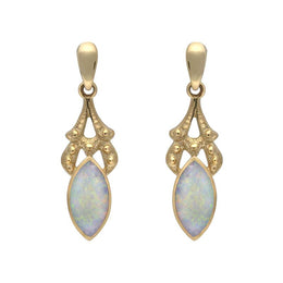 9ct Yellow Gold Opal Marquise Shaped Drop Earrings E075