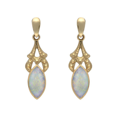 9ct Yellow Gold Opal Marquise Shaped Drop Earrings E075