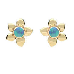 9ct Yellow Gold Opal Petal Stud Earrings. E028.