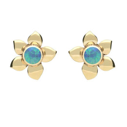 9ct Yellow Gold Opal Petal Stud Earrings. E028.